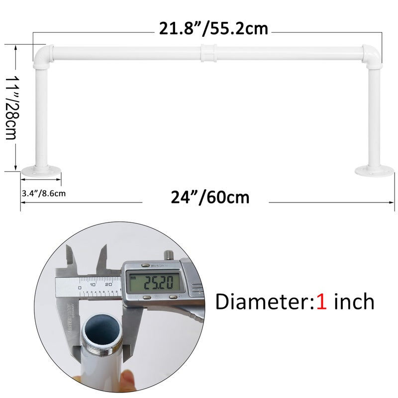 WEBI Clothing Rack Wall Mount White,24" Industrial Pipe Clothes Rack for Hanging Clothes,Heavy Duty Iron Garment Rack Bar,Retail Display Clothes Rod for Closet,Laundry Room - Image 3